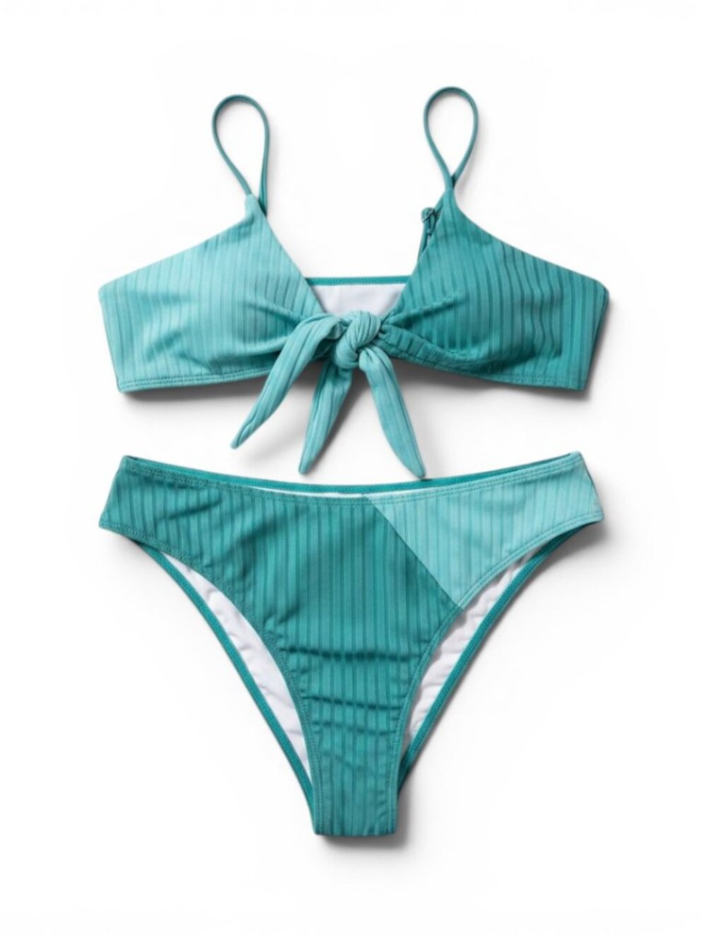 Ribbed Tie-Front Bikini Set in Teal